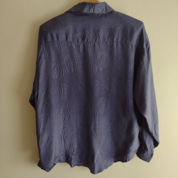 Jonathan Martin Vintage Womens Silk Blouse L Smoky Purple Jacquard Button Up Top - Picture 6 of 9